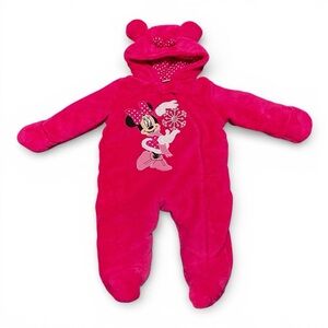 Disney Baby Girl Minnie Mouse Hooded Fleece 6 Months Pink Onesie Cozy